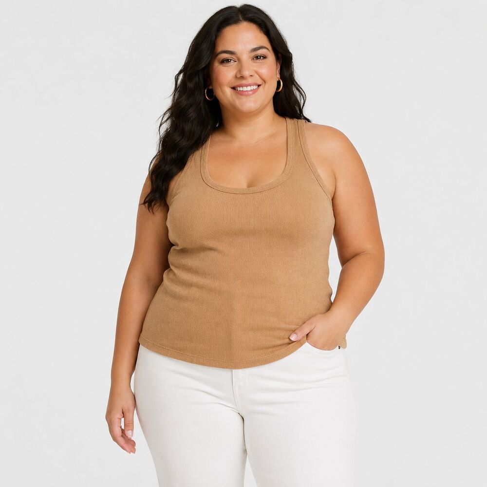 NWT Universal Thread 3X Golden Copper Ribbed Tank Top Plus Size Cotton Stretch